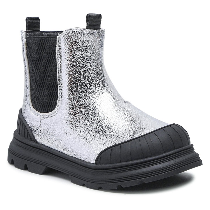 Cizme fete, Nelli Blu, piele ecologica, argintiu, inchidere cu fermoar, confortabile, Argintiu