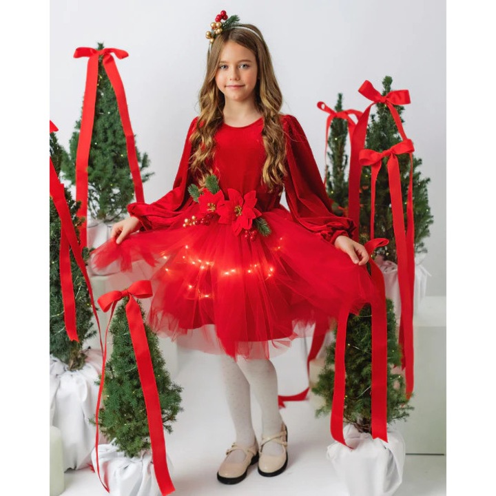 Rochita cu Luminite Rosie, de Catifea