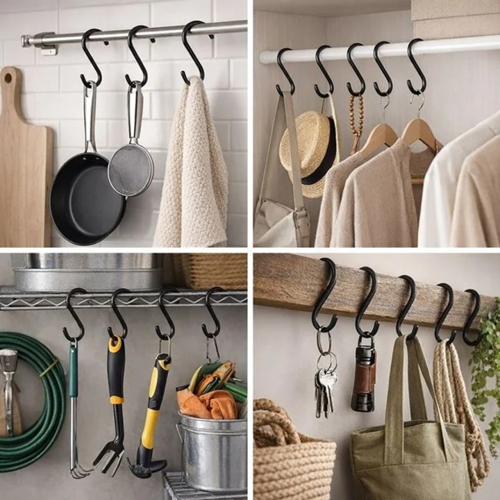 Set 5 carlige metalice S AVA, otel inoxidabil, negru, 7x3.5cm