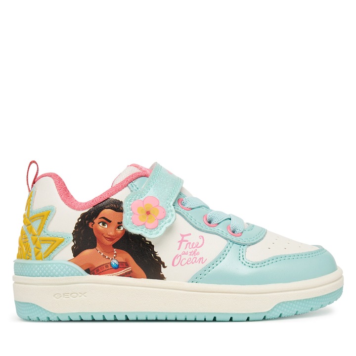 Pantofi copii, Geox, sneakers, alb, piele ecologica, textil, sistem inchidere Velcro