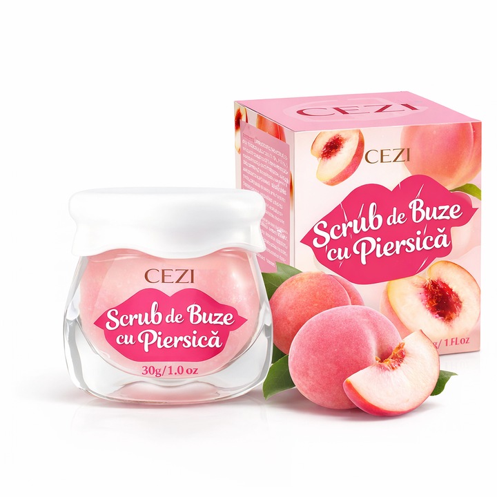 Scrub exfoliant pentru buze cu piersica – netezire si hidratare intensa, 30 grame