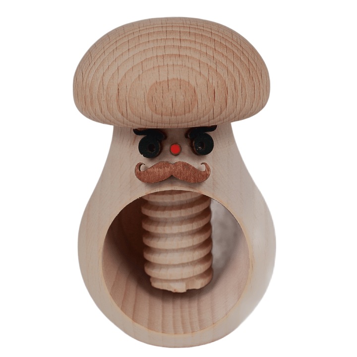Spargator de nuci din lemn, model Ciuperca „Mustacios”, 10 x 6 cm, Natur