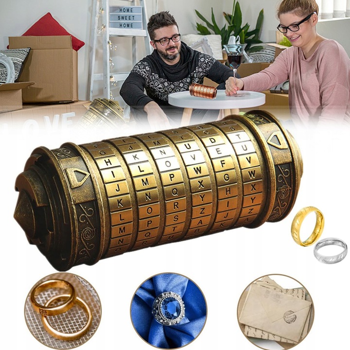 Cutie Puzzle Cryptex, Codul lui Da Vinci, dimensiune 14cm, cu lacăt, pentru 12 ani+