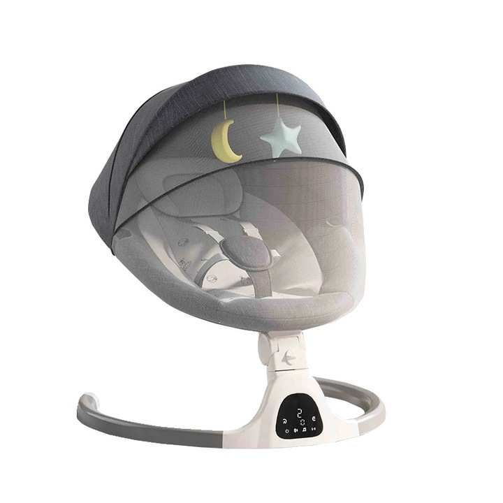 Balansoar electric pentru bebelusi, functie de leganare, control de la distanta, gri, 15kg, accesorii incluse