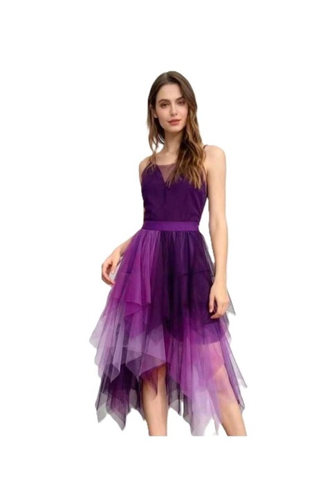 Fusta Dama, Croiala Asimetrica, Midi, Evazata, Mov