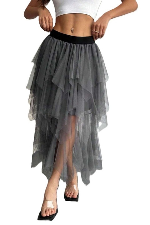 Fusta Dama, Croiala Asimetrica, Midi, Evazata, Gri