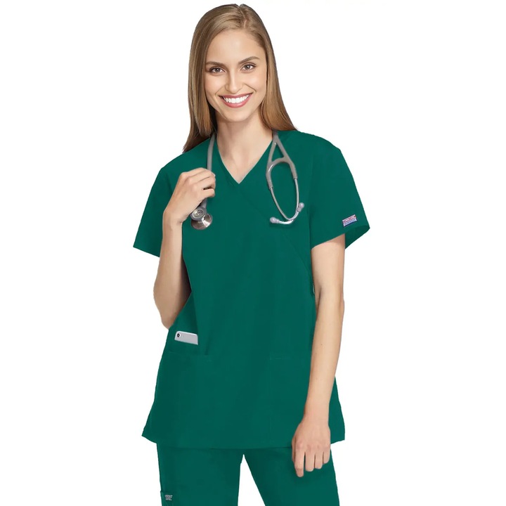 Tunica Medicala Mock Wrap, marime XS, culoare Verde Padure