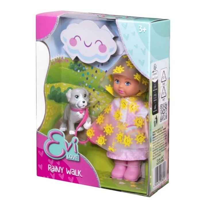Set papusa Evi Love si catel, plimbare in ploaie, multicolor, 12x4.5x16cm