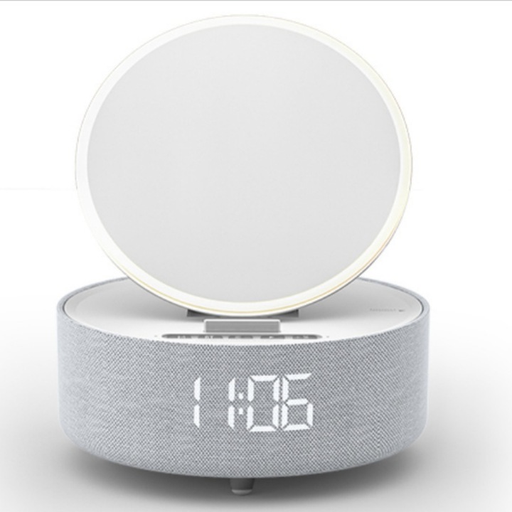 Difuzor Bluetooth, wireless, multifunctional, constructie ABS, rezistent la apa IPX4, 1000mAh-1200mAh (inclusiv), raspuns in frecventa 100Hz-20kHz, 151*151*71 mm, Gri deschis