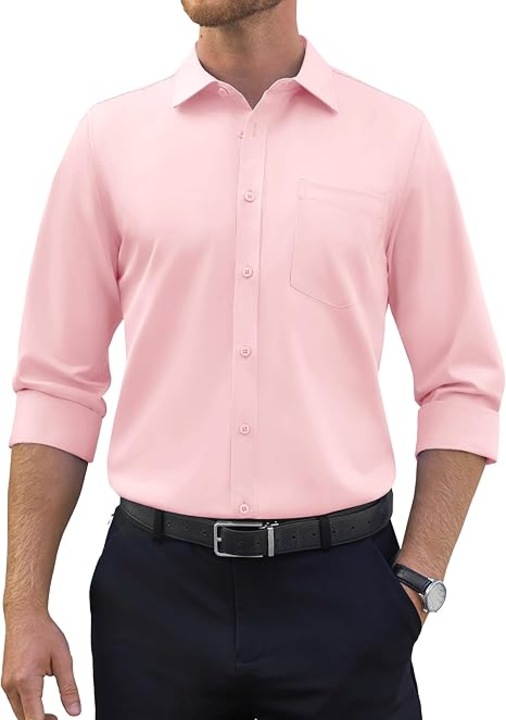 Camasă bărbați, SILITEELON, regular fit, elastică și respirabilă, roz, mărimea L