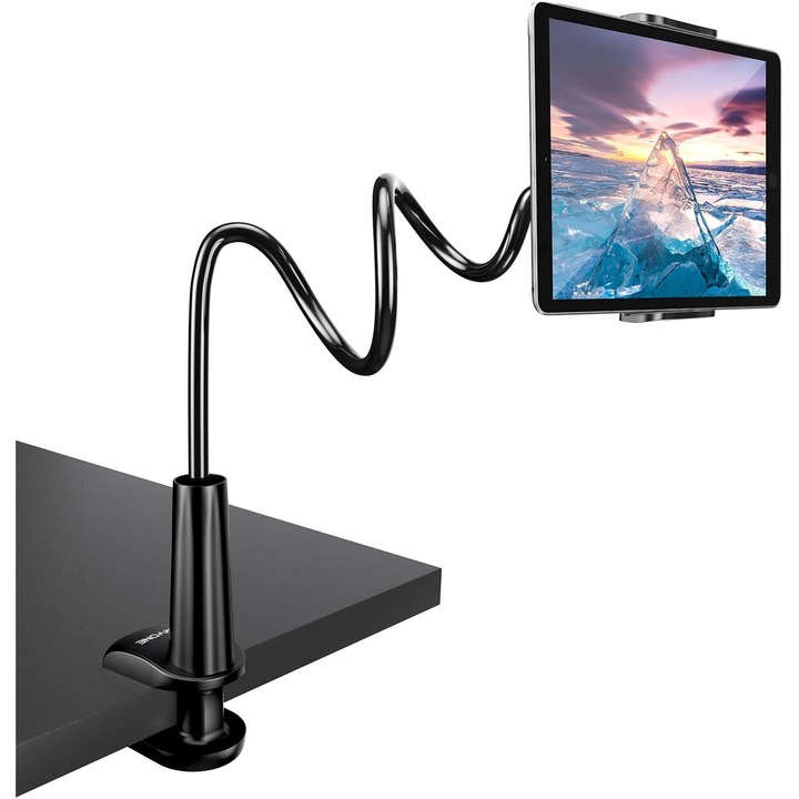Suport Tableta si Telefon TRYONE, Rotire 360°, Brat Flexibil Tip Gooseneck de 76 cm, Compact, Stabilitate Ridicata, Compatibilitate cu Dispozitive intre 11.9-26.9 cm