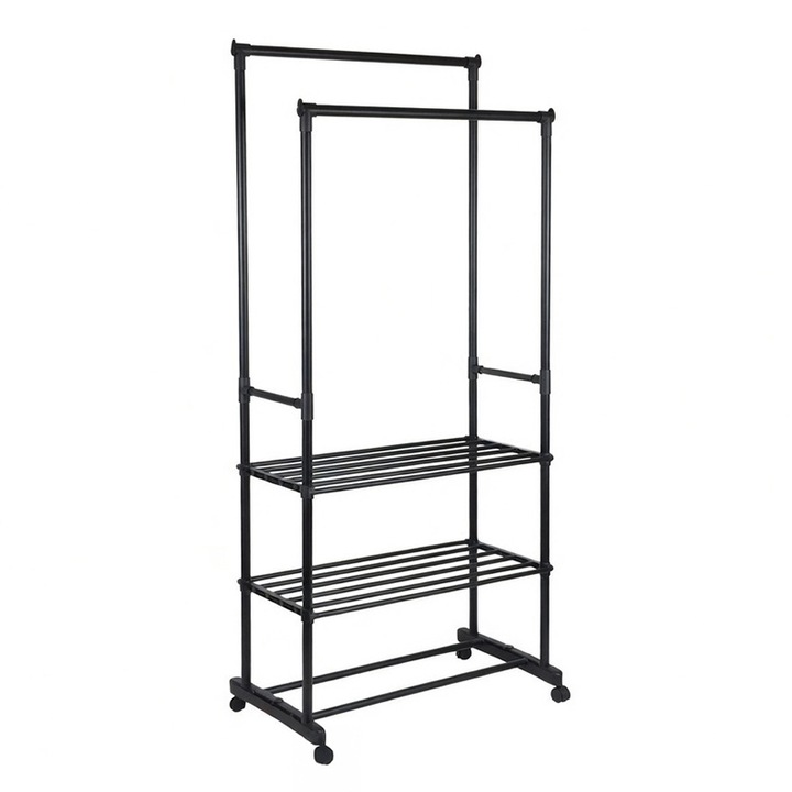 Стойка за дрехи двойна Romprofix, с рафтове, 78.5x41.5x165см, 15кг