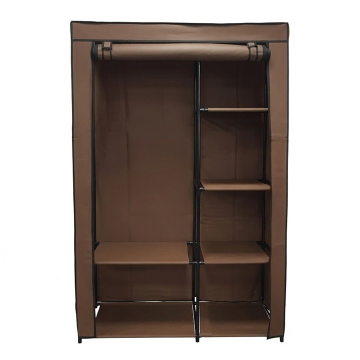 Текстилен Гардероб с Ролетна Врата - 105x45x160см / Кафяв