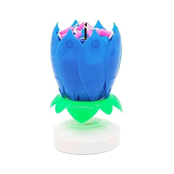 Lumanare tort floare magica, albastru, 3D, 14cm