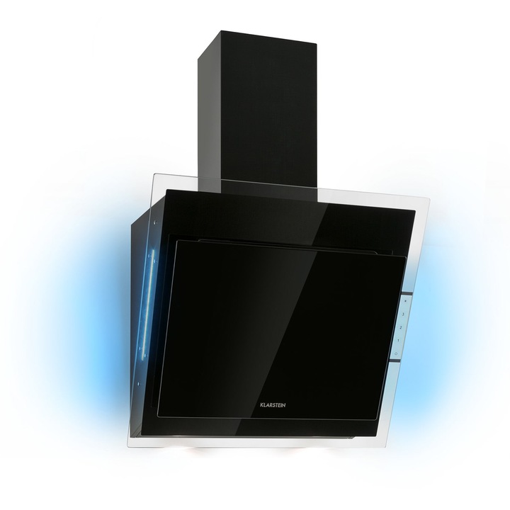 Hota Klarstein Annabelle 60, 595 m3/h, panou tactil, sticla neagră, dimensiuni 60x42x44cm