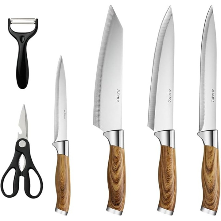 Set de cutite, set de cutite de bucatarie ascutite, 6 piese, cutite de bucatar din otel inoxidabil, set profesional de cutite cu maner ergonomic