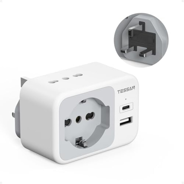 Adaptor TESSAN cu priza britanica cu 2 USB, adaptor italian cu 2 prize IT si 1 priza cu impamantare pentru Marea Britanie, Irlanda, Gambia, 3250 W