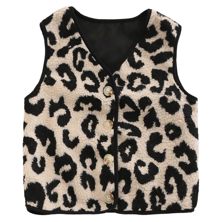 Vesta femei, imprimeu leopard, fluffy tip teddy, M