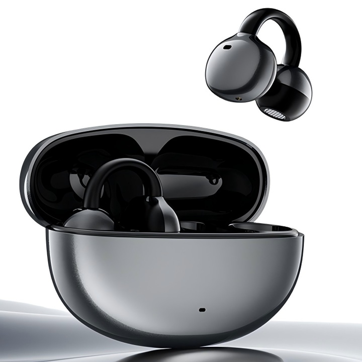 Слушалки за превод COSMI® Open-Ear Clip, безжични, с 40+ езика в приложението, HIFI съраунд, насочено предаване, 24ч автономност, Bluetooth 6.0, AI шумопотискане, за спорт и офис, черни