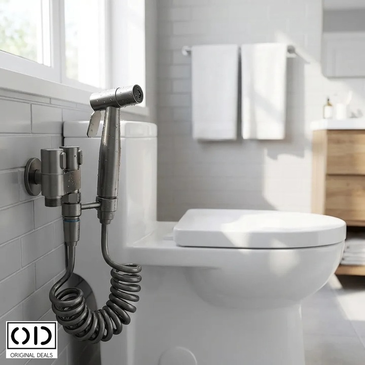 Adaptor Bideu cu Para Dus, cupru premium, furtun extins 140 cm, gri