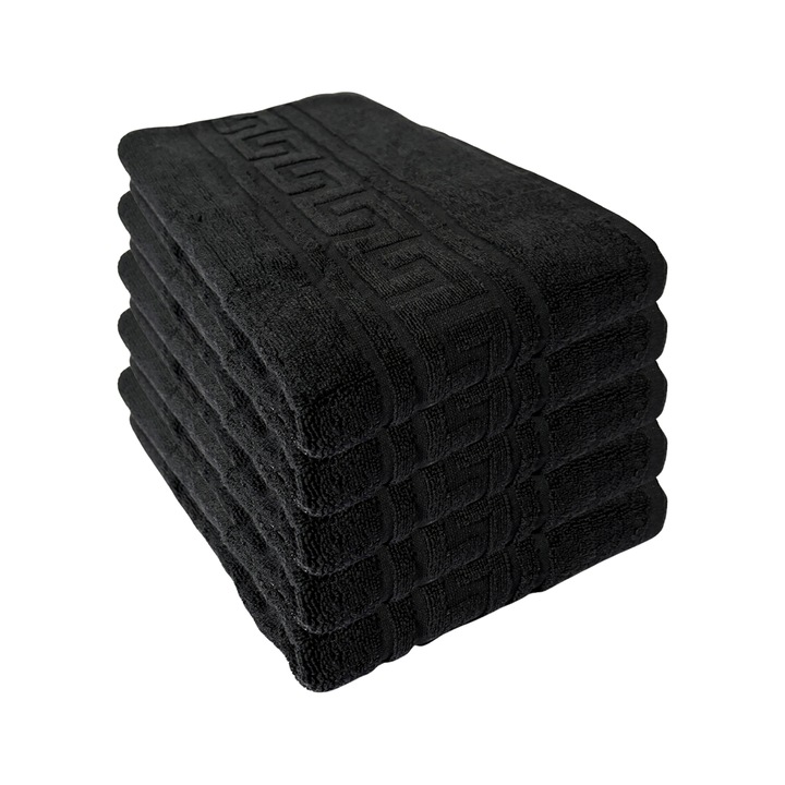 Set 5 Prosoape Greek, 30x50 cm, 500 GSM, 100% Bumbac Pakistanez, Negru, Model Greek Border