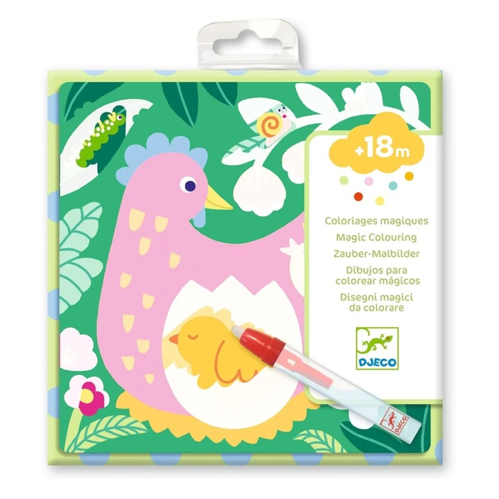 Set pictura cu apa, Djeco, animale din gradina, 4 planse, 19.5x19.5cm