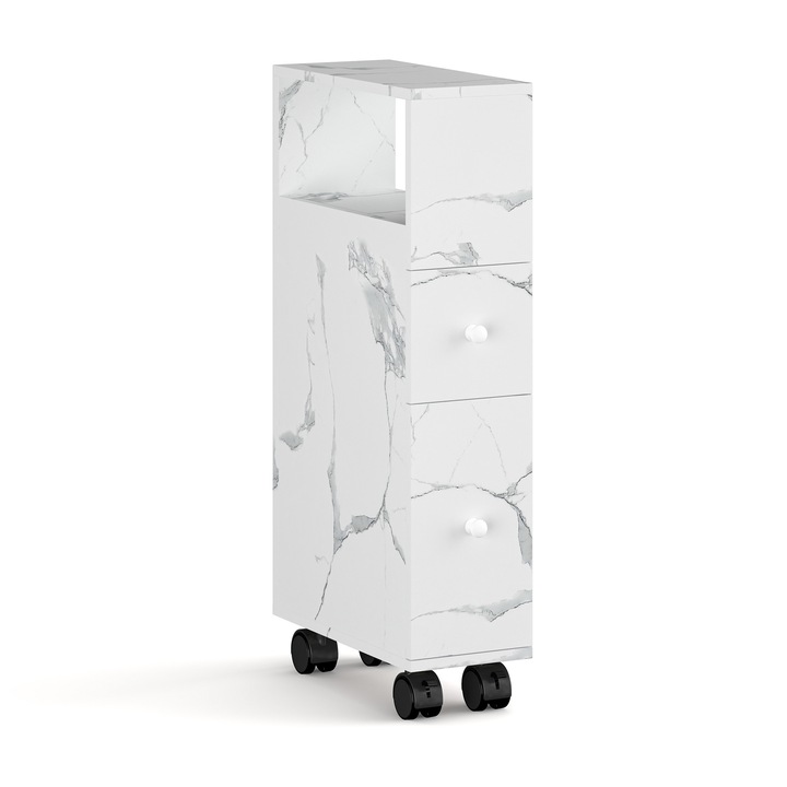 Dulap mobil, en.casa, Broreynna, 66 x 15 x 33 cm, pal, alb marmorat, cu 2 sertare, 14 kg