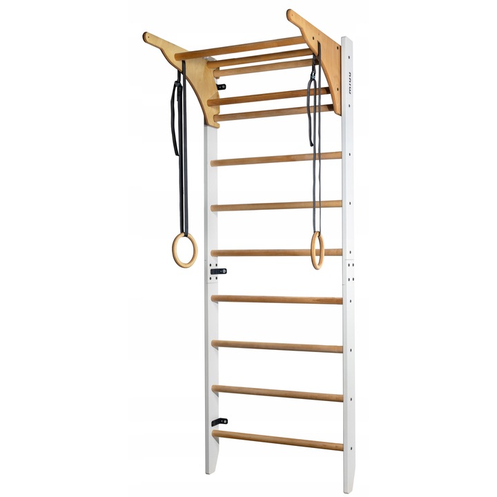 Scara De Gimnastica Cu Accesorii, Miuu, 220 x 80 x 67.2 cm, Lemn De Fag, Metal, Capacitate Maxima 120 kg, Inaltimea Minima A Camerei 235 cm, Metoda De Fixare 6 Coltare De Fixare, Ideala Pentru Exercitii, Multifunctionala, Multicolor