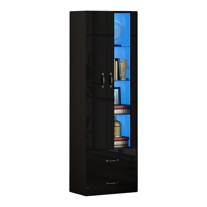 Vitrina, design independent, usi transparente, neagra, 80x30x180cm