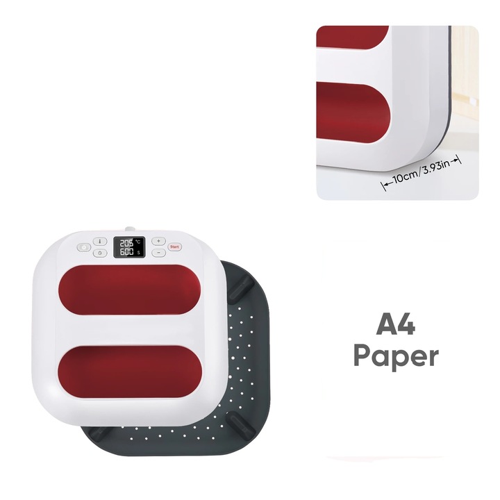 Термопреса, регулируема температура, автоматично изключване, червена, 9x9 инча