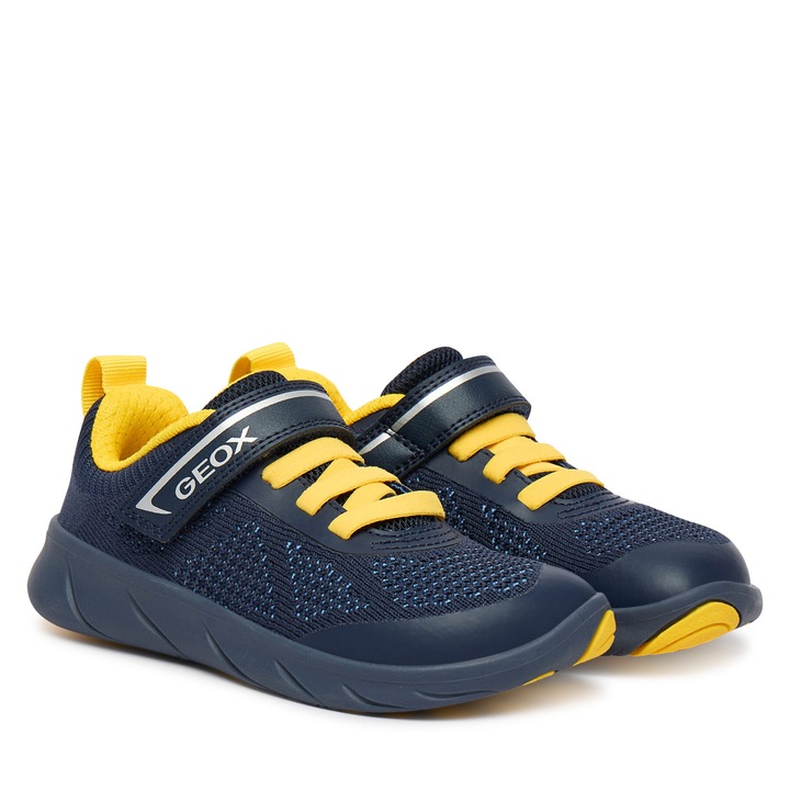 Pantofi sport copii, Geox, velcro, albastru/galben, tesatura