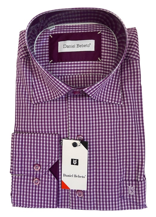 Férfi ing, Daniel Bebeto, lila-fehér, pamut-poliészter, hosszú ujjú, 39-40 méret