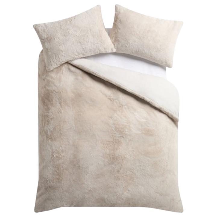 Ágyneműhuzat garnitúra, paplanhuzat 140 x 190 cm, párnahuzat 80 x 80 cm, bolyhos, cipzáras, bézs színű