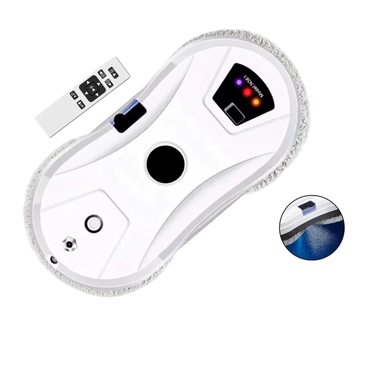 Робот за почистване на прозорци, бял, с дистанционно управление, 10 микрофибърни кърпи, 5600Pa