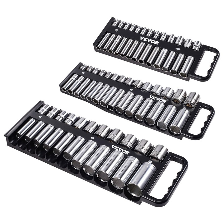 Set organizator portabil pentru chei tubulare, 3 piese, VEVOR, 1/4'', 3/8'', 1/2'', negru, 424x123x23mm, 433x159x31mm, 288x101x23mm