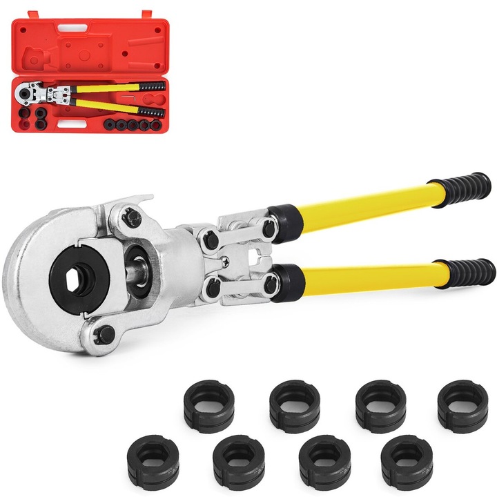 Cleste de crimpare pentru tevi de cupru VEVOR, 8 dimensiuni, cap rotativ 360, maner extensibil, 12x28mm, 16x32mm