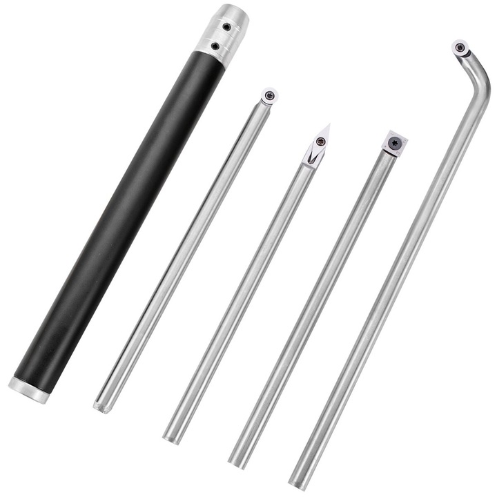 Set 4 unelte de turnare din lemn, VEVOR, taietoare din carbura, forma diamant, lungime maner 295 mm, dimensiune pachet 9x9x31 cm
