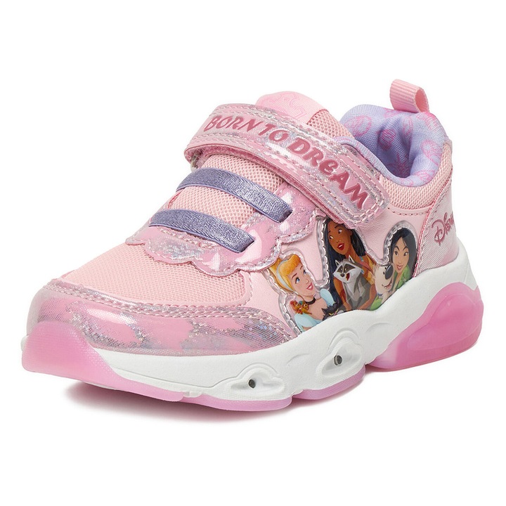 Pantofi sport copii, Princess, adidasi cu LED-uri, roz, sintetic, inchidere velcro