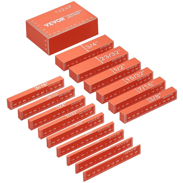 Set de blocuri de configurare pentru prelucrarea lemnului, VEVOR, 16 piese, constructie din aluminiu, marcaje clare, portocalie, dimensiune 240x180x45mm