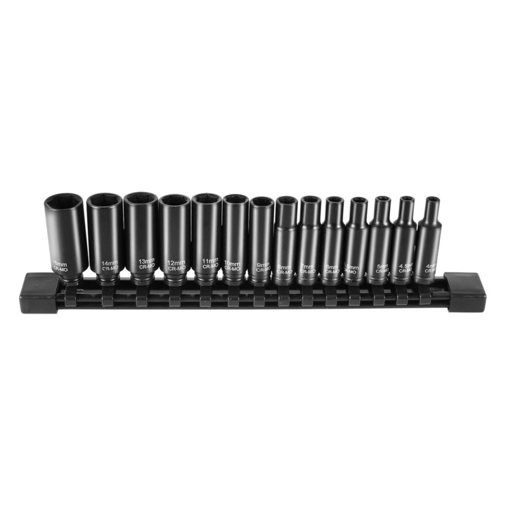 Set de chei tubulare de impact 1/4", 14 piese, 4-15mm, Cr-Mo, organizator inclus