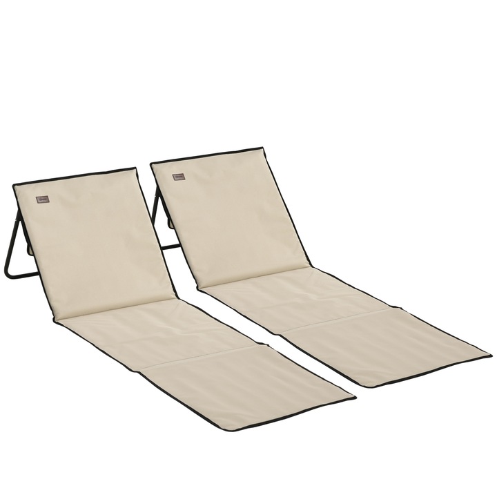 Outsunny Set 2 Sezlonguri de Plaja Pliabile si Reglabile cu Buzunar, din Otel si Poliester, 142x51x40 cm, Multicolor
