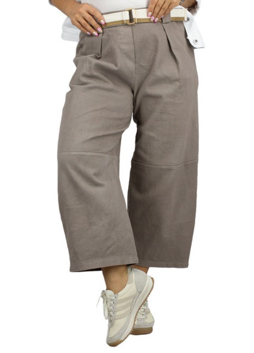 Pantaloni dama Mom Jeans 7/8 maro lamaie, 100% bumbac, talie medie cu elastic, curea inclusa, croiala conica – Agrafka unisize