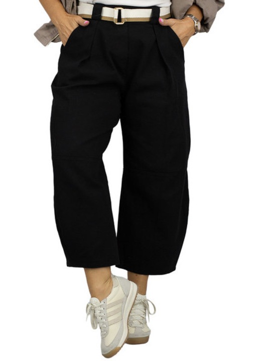 Pantaloni dama Mom Jeans 7/8 negru lamaie, 100% bumbac, talie medie cu elastic, curea inclusa, croiala conica – Agrafka unisize