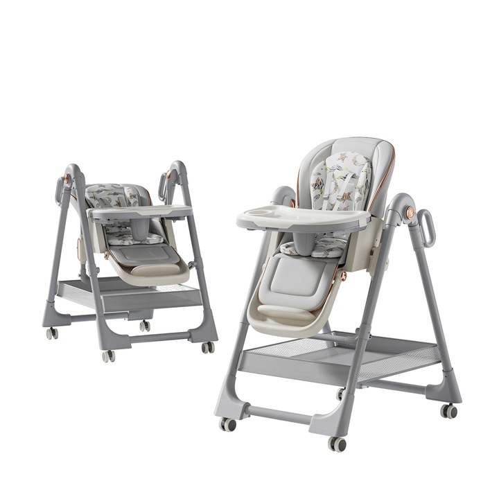 Scaun de masa pentru bebe, inaltime ajustabila, design pliabil, gri
