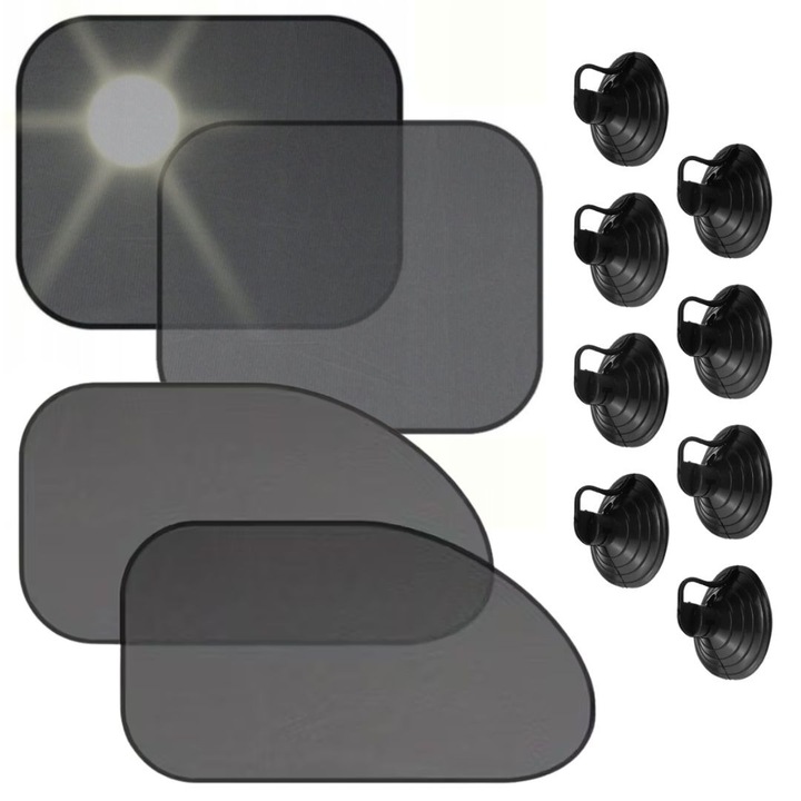 Parasolar auto, SHOPII, set 2 capace negre geamuri fata mai mari, 2 capace geamuri spate, protectie UV