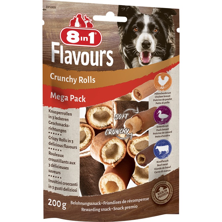 Recompense pentru caini 8in1 FLAV Crunchy Rolls 200gr