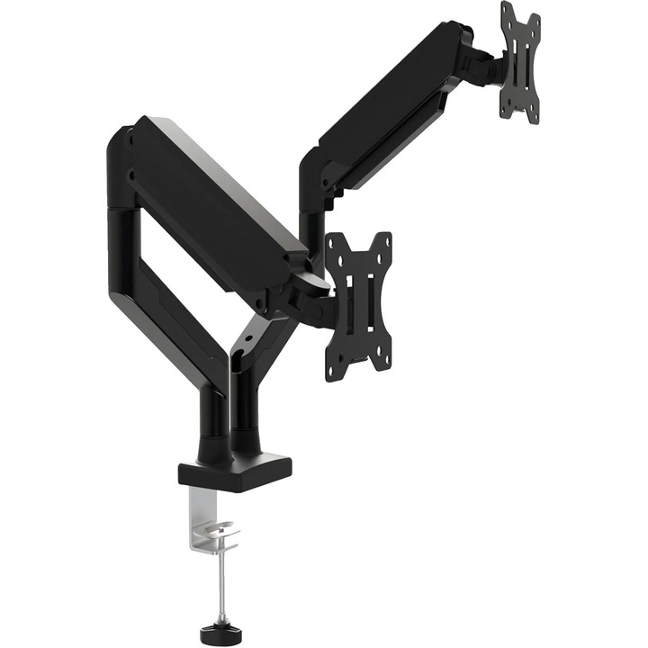 Suport dual pentru monitoare, ajustabil, rotire 360°, negru, 13-32 inch