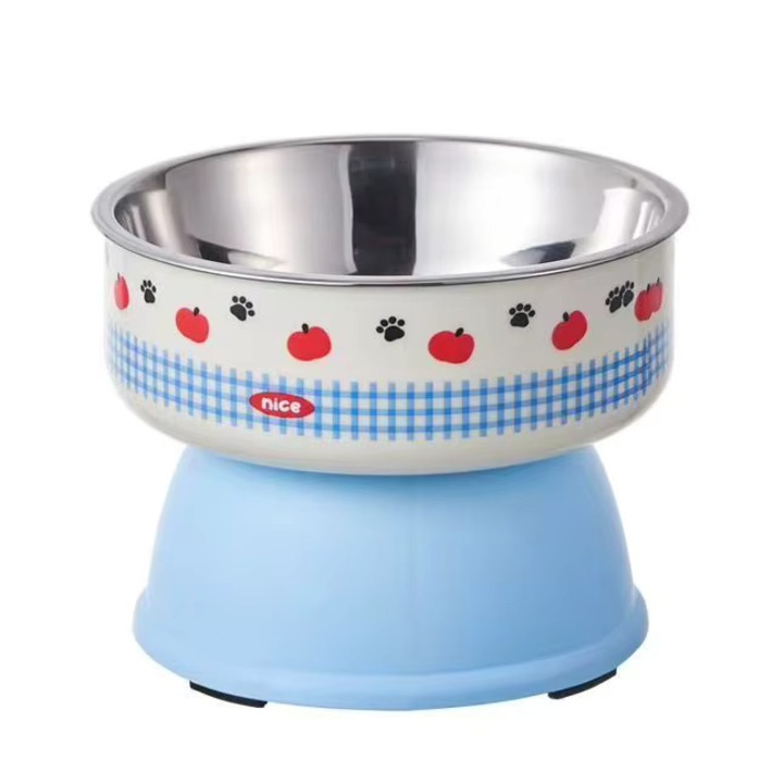 Bol hrana si apa pentru pisici si caini Nunbell, baza antiderapanta, otel inoxidabil + plastic, albastru