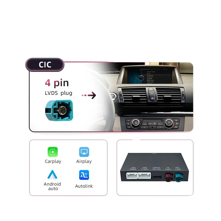 Modul de interfata CarPlay/Android Auto, conectivitate Bluetooth, instalare usoara, pentru BMW 1 Series E87