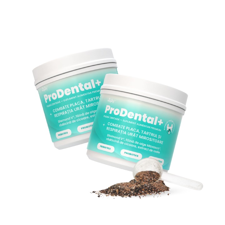 Pudra dentara caini ProDental+ Woofy Lab, anti tartru si respiratie proaspata, probiotice si postbiotice, 2 Cutii